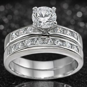 1ct Prong Channel Set Round Cz Engagement Wedding ladies Ring band white gold